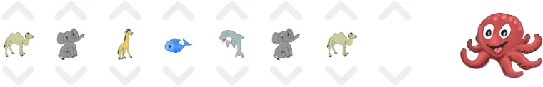 Screenshot of the NOAH Piano app's composition module, displaying a row of smaller animal icons representing musical notes, with up and down arrows for adjusting pitch, allowing children to create and modify melodies.