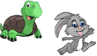 Screenshot of the NOAH Piano app's play buttons: the Rabbit button for playing melodies at normal speed and the Turtle button for playing melodies at a slower speed, encouraging children to listen, watch the notes, and learn to play piano.
